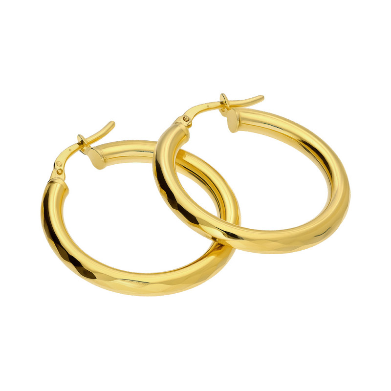 Kolczyki złote kółka rurka grawerowane próba 585