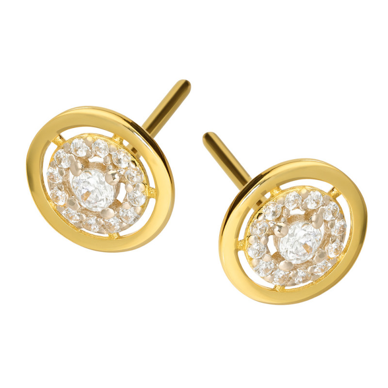 Kolczyki złote koło z białymi cyrkoniami próba 585