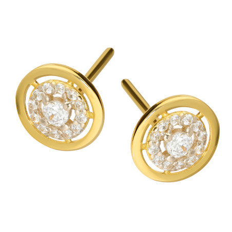 Kolczyki złote koło z białymi cyrkoniami próba 585
