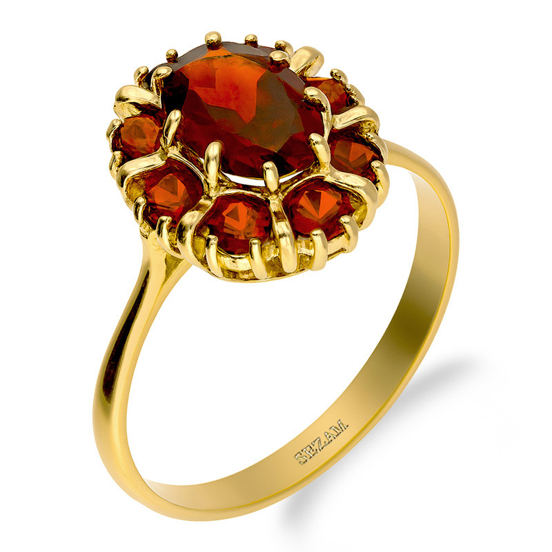 Pierścionek złoty z naturalnymi granatami