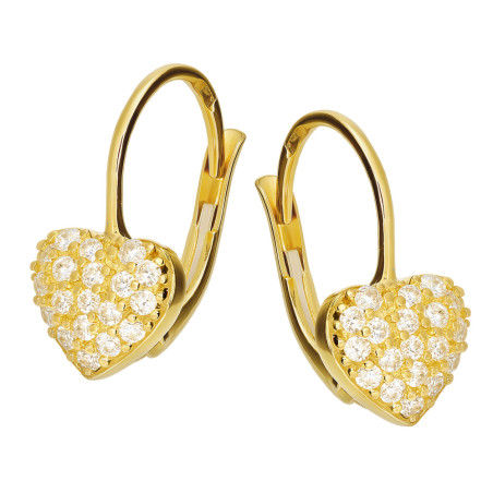 Kolczyki złote serce z białymi cyrkoniami