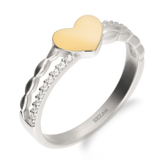 Pierścionek srebrny z sercem ze złota