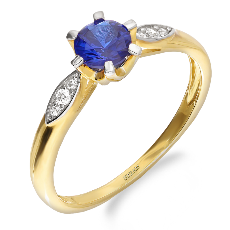 Pierścionek złoty szafir jubilerski w sześciu łapkach DJ PREMIUM311M SA próba 375