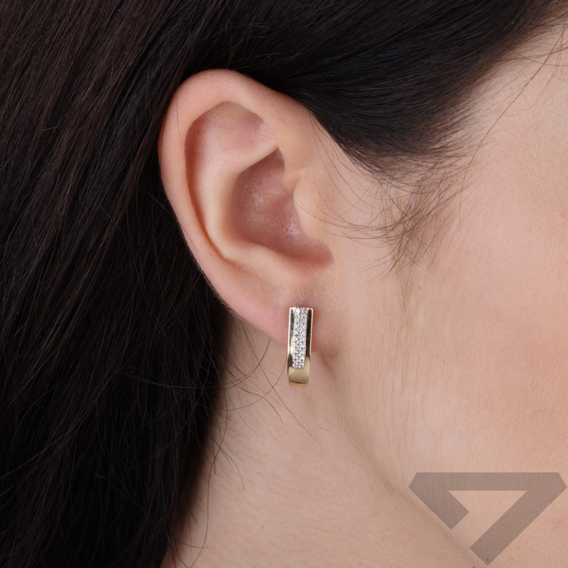 Kolczyki złote blaszki z dwoma rzędami cyrkonii