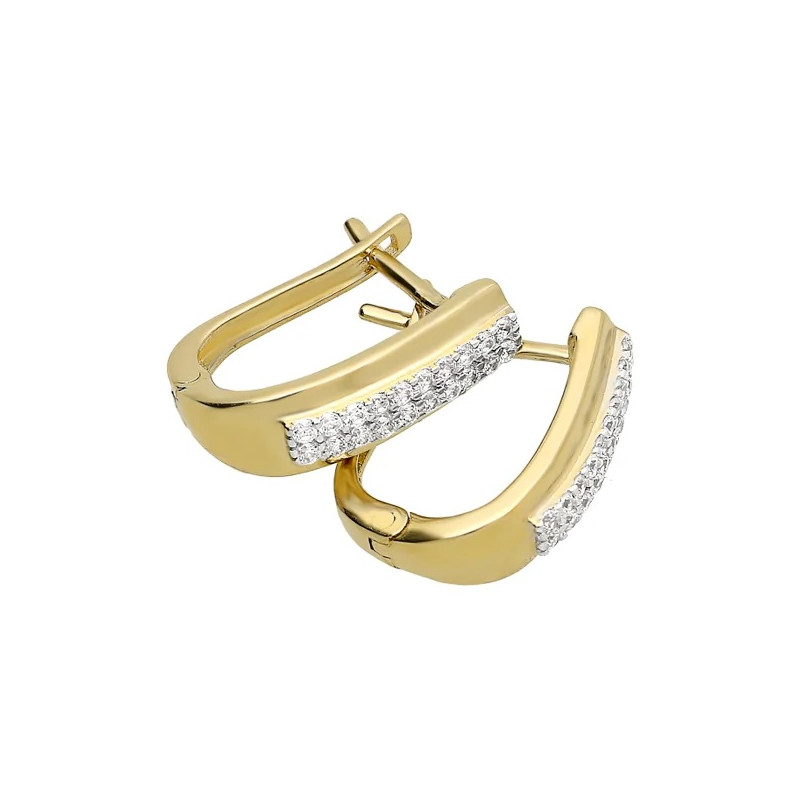 Kolczyki złote blaszki z dwoma rzędami cyrkonii