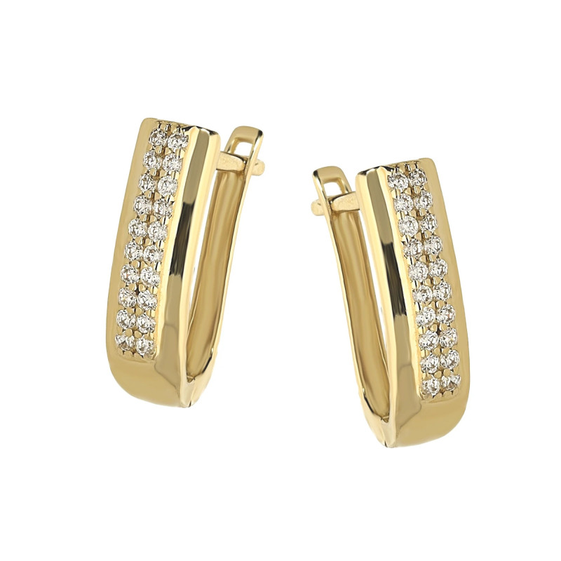 Kolczyki złote blaszki z dwoma rzędami cyrkonii