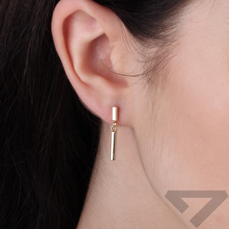 Kolczyki złote wiszące prostokątne pałki
