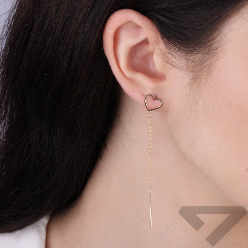 Kolczyki złote serce ramka przeciągane