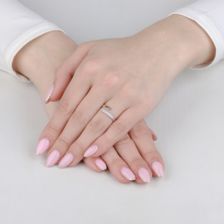 Pierścionek srebrny mijanka z białymi cyrkoniami