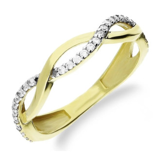 Pierścionek złoty fala ażur z cyrkoniami