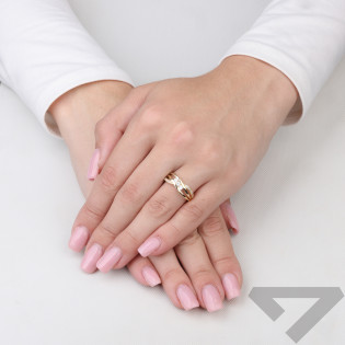 Pierścionek złoty fala z cyrkoniami