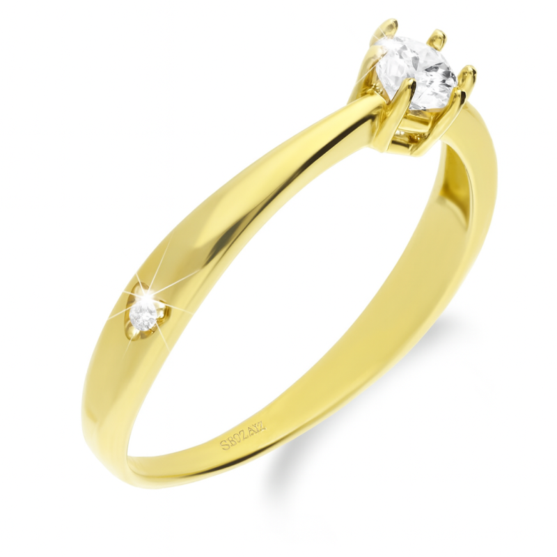 Pierścionek złoty AMOR z białą cyrkonią próba 375