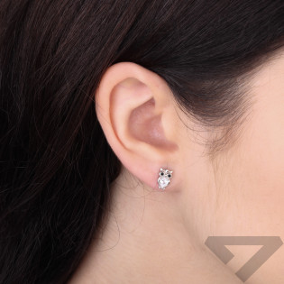 Kolczyki srebrne 925 w kształcie sowy z białą cyrkonią i czarnymi oczkami na sztyft