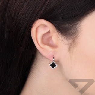 Kolczyki srebrne koniczyna z emalią i cyrkoniami, próba 925