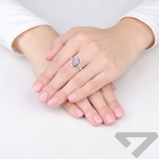 Pierścionek metaloplastyka z brassem i naturalnym ametystem