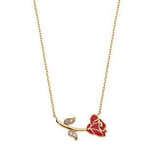 Naszyjnik srebrny Disney Piękna i Bestia czerwona róża