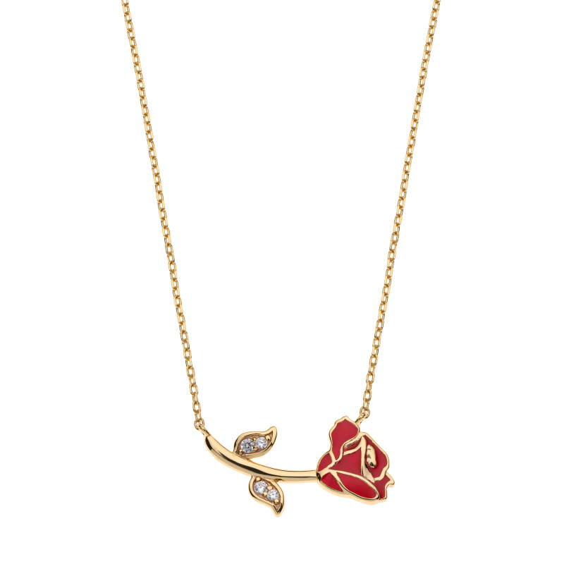 Naszyjnik srebrny Disney Piękna i Bestia czerwona róża