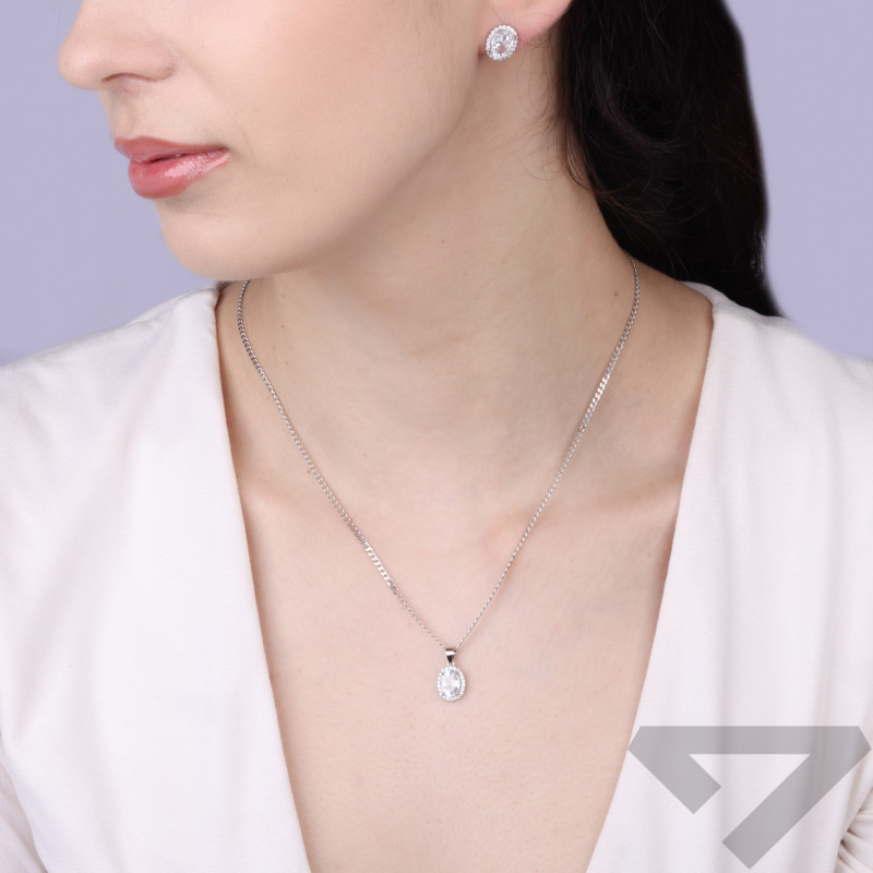 Komplet biżuterii kolczyki i wisiorek owal markiza, srebro 925