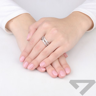 Pierścionek srebrny przeplatane fale gładkie i z cyrkoniami, srebro 925