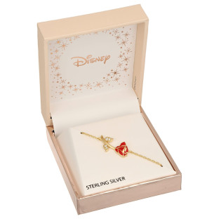 Bransoleta srebrna Disney Piękna i Bestia z czerwoną różą