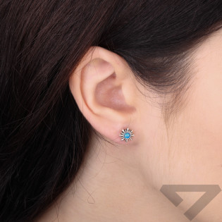 Kolczyki kwiatki z opalem niebieskim jubilerskim, srebro 925