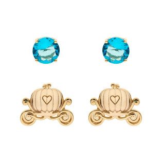 Kolczyki srebrne Disney zestaw 2 par z cyrkoniami i karocą Kopciuszka