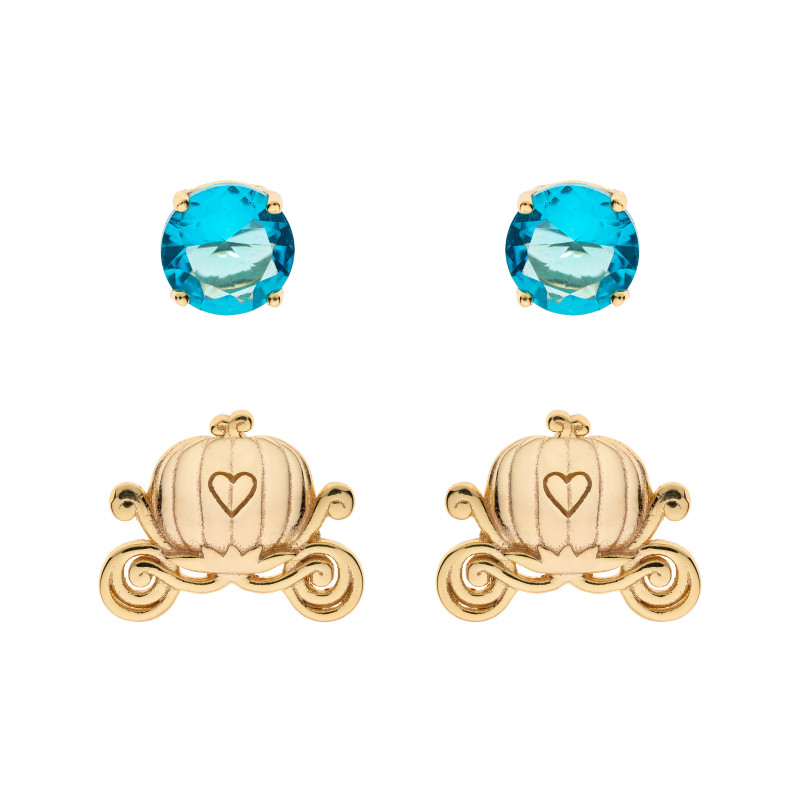 Kolczyki srebrne Disney zestaw 2 par z cyrkoniami i karocą Kopciuszka