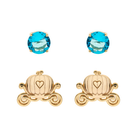 Kolczyki srebrne Disney zestaw 2 par z cyrkoniami i karocą Kopciuszka