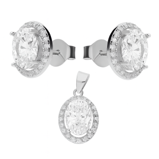 Komplet biżuterii kolczyki i wisiorek owal markiza, srebro 925