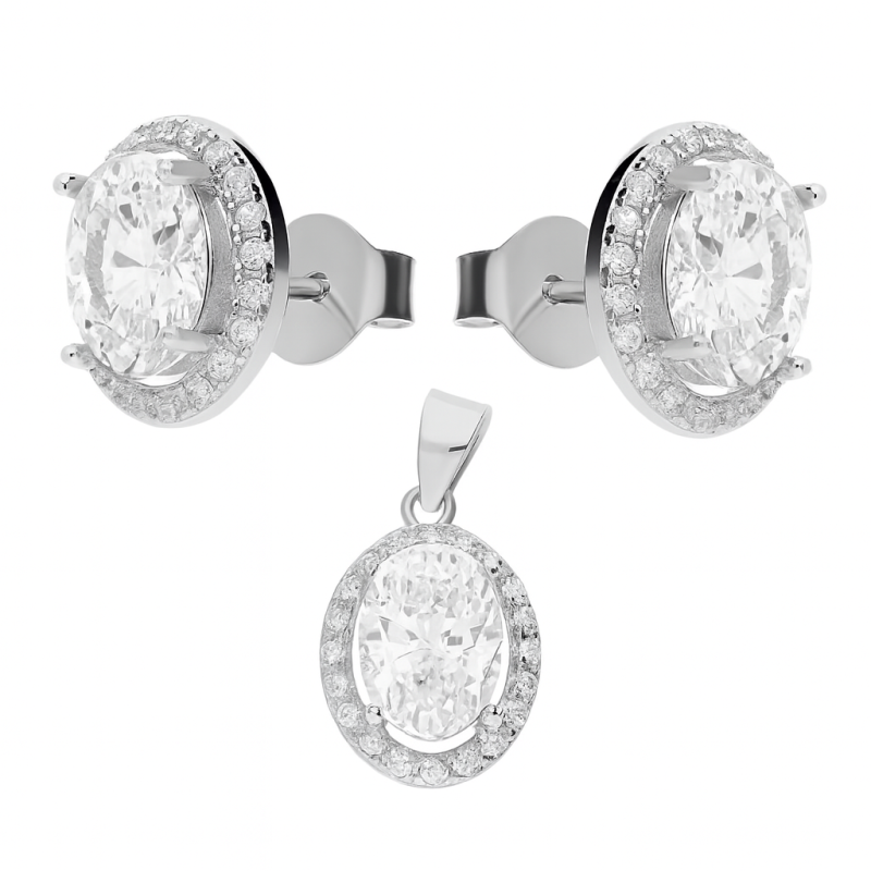 Komplet biżuterii kolczyki i wisiorek owal markiza, srebro 925