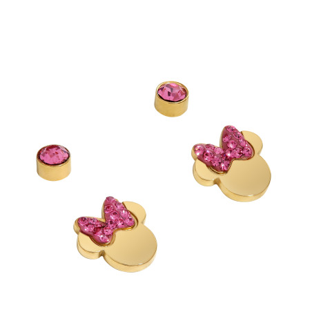 Kolczyki stalowe Disney Minnie 2 pary z różową cyrkonią