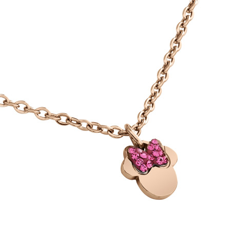 Naszyjnik stalowy Disney Minnie z różowymi cyrkoniami