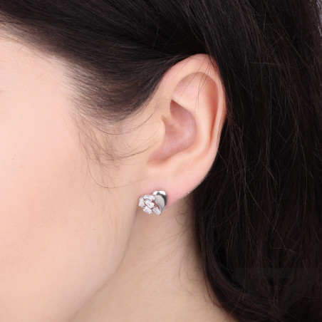 Kolczyki serca pół blask pół cyrkonie, srebro 925