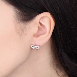 Kolczyki srebrne kokardka z cyrkoniami, próba 925