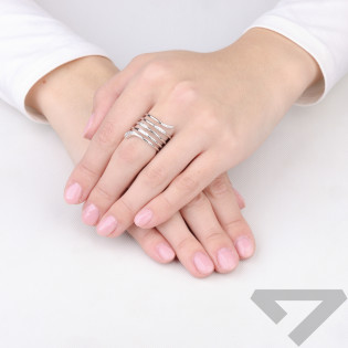 Pierścionek srebrny spiralny wąż z cyrkoniami, srebro 925