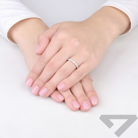 Pierścionek obrączka Miłości z cyrkonią bagieta, srebro 925