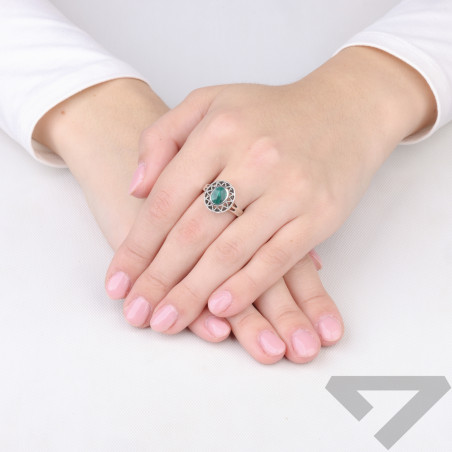 Pierścionek srebrny 925 z malachitem