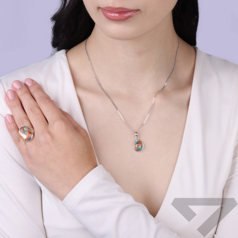 Wisiorek srebrny 925 z kamieniem kompozytowym turkusem mozaikowym