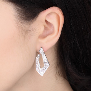 Kolczyki nieregularny romb wysadzany cyrkoniami bagieta srebro 925
