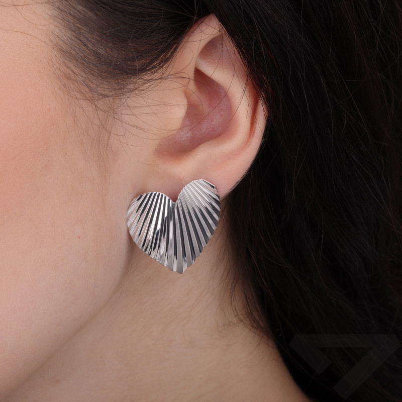 Kolczyki serce plisy srebro 925
