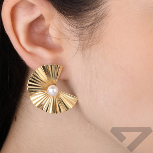 Kolczyki plisowane tafle z perełkami srebro 925