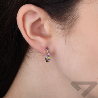 Kolczyki owalne z kolorowymi cyrkoniami bagiety srebro 925