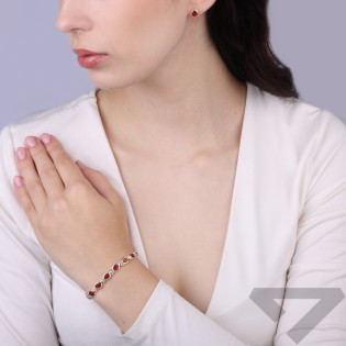 Bransoleta srebrna okrągłe bursztyny koniakowe MG 155-koniakowy próba 925