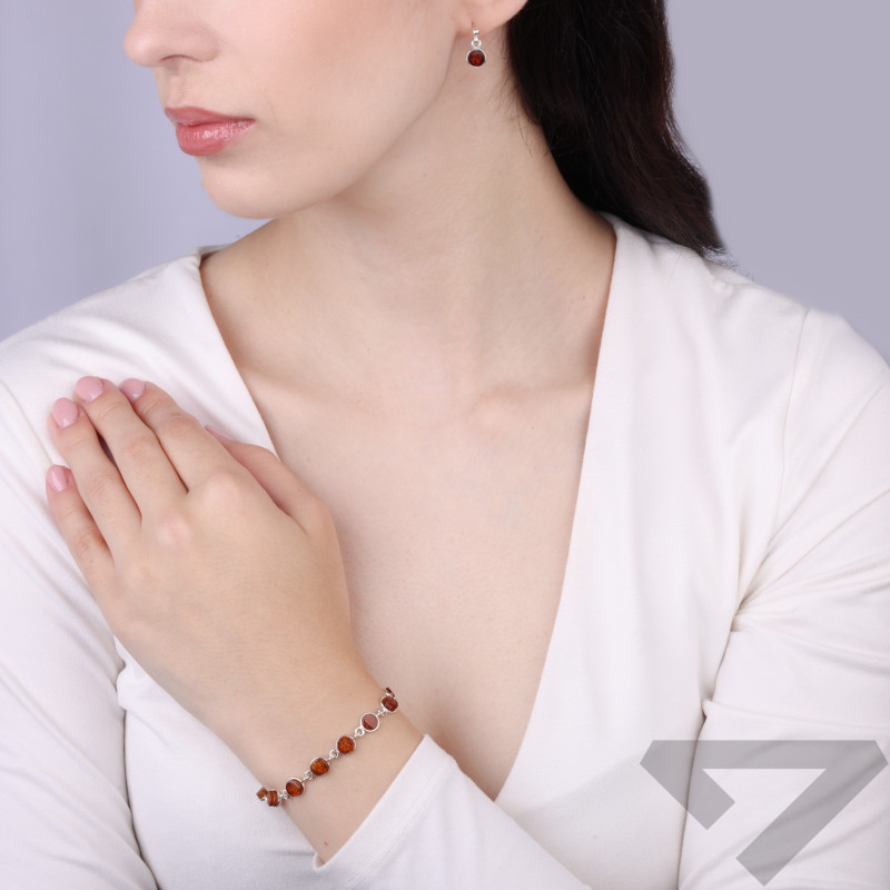 Bransoleta NK bursztyn okr oprawa AG całość MG 442-koniakowy Ag 925