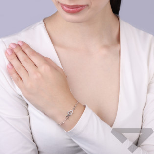 Bransoletka serce z cyrkoniami i gładkie infinity na łańcuszku z serc, srebro 925