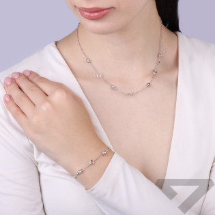 Naszyjnik z diamentowanymi kulkami i kółkami ramka, srebro 925