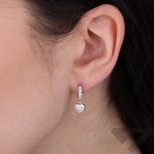 Kolczyki srebrne kółka z cyrkoniami i wiszącym sercem wysadzanym cyrkoniami próba 925