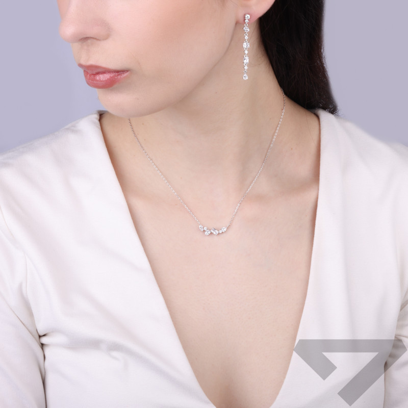 Komplet kolia i kolczyki z cyrkoniami o różnym szlifie, srebro 925