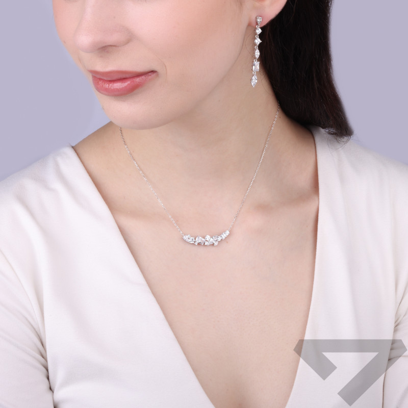 Komplet kolia i kolczyki z cyrkoniami o różnym szlifie, srebro 925