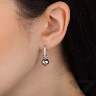 Srebrne kolczyki kółka z cyrkoniami z wiszącą kulką próba 925